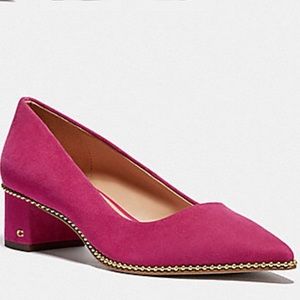 Coach Willa pink suede pump w/ gold bead accents 6